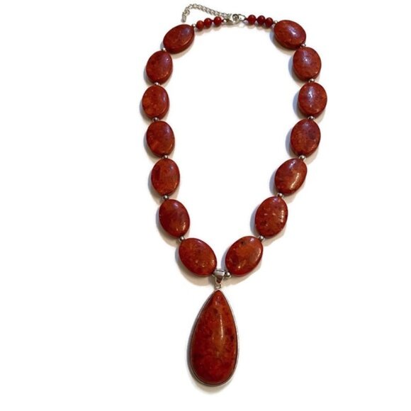 Lucas Lameth Jewelry - LUCAS LAMETH NECKLACE RED STONE CORAL 925 STERLING SILVER 18” SIGNED